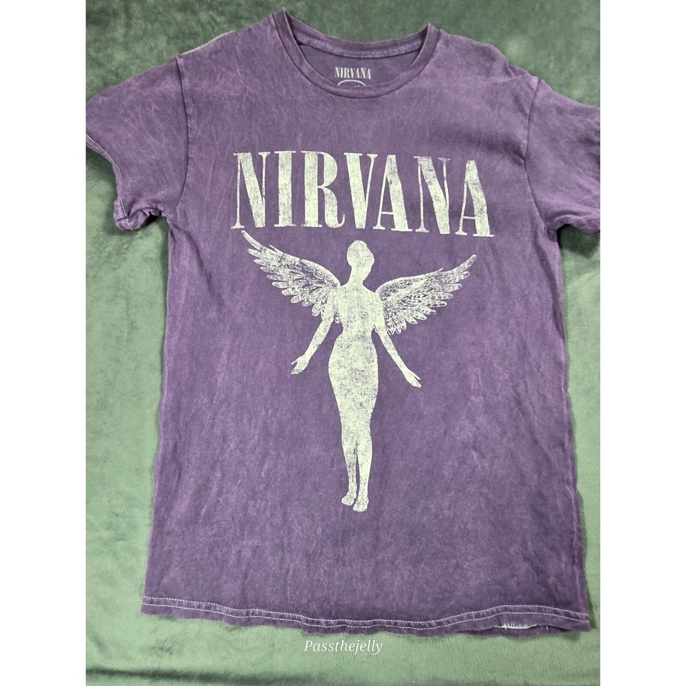 Nirvana T-Shirt Genuine Merch Utero Angel Distressed Fade Acid Wash Purple Tee
